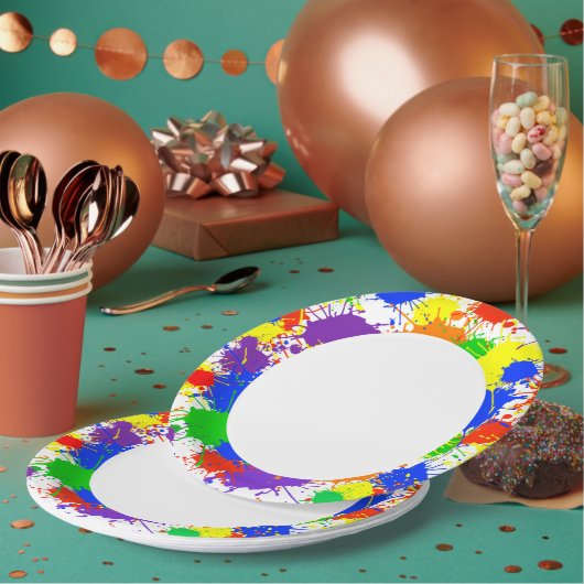 Rainbow Paint Splash Birthday Party Paper Plates ペーパープレート (複数)