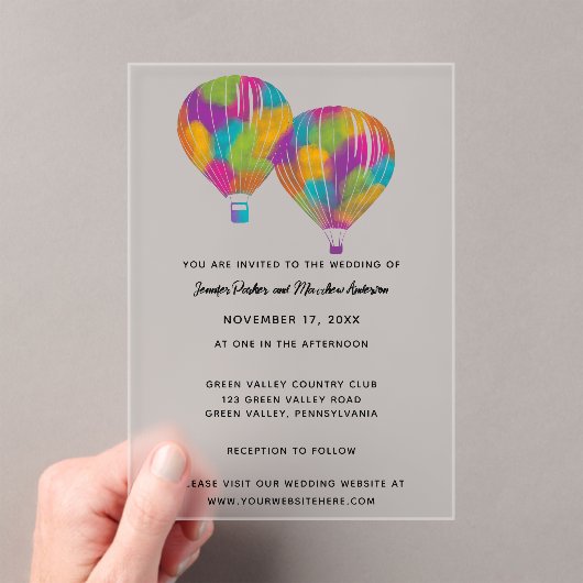 Rainbow Painted Hot Air Balloons Custom Wedding アクリル招待状 (インサイチュ (ポータブル))