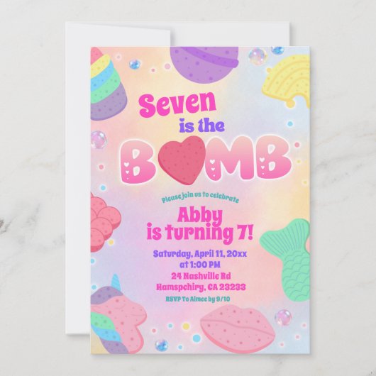 Rainbow Pastel Bath Bomb Birthday Invitation 招待状 (正面)