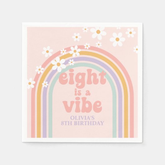 Rainbow Pastel Eight is a Vibe 8歳の誕生日 スタンダードカクテルナプキン (正面)
