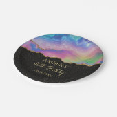 Rainbow Pastel Gold Glitter Abstract Watercolor ペーパープレート (アングル)