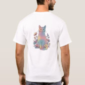  Rainbow Pastel Gradient Cat with Flowers  Tシャツ (裏面)