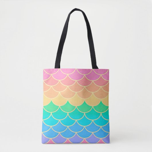 Rainbow Pastel Mermaid Scales Seamless Pattern トートバッグ (正面)