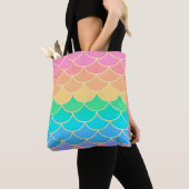 Rainbow Pastel Mermaid Scales Seamless Pattern トートバッグ (クローズアップ)
