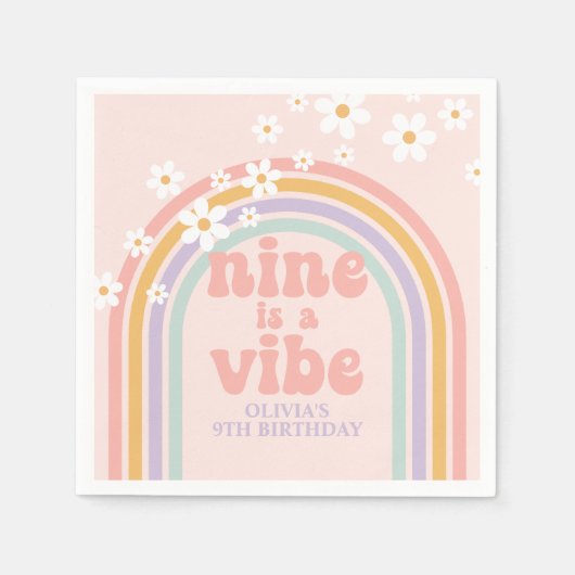 Rainbow Pastel Nine is a Vibe 9歳の誕生日 スタンダードカクテルナプキン (正面)