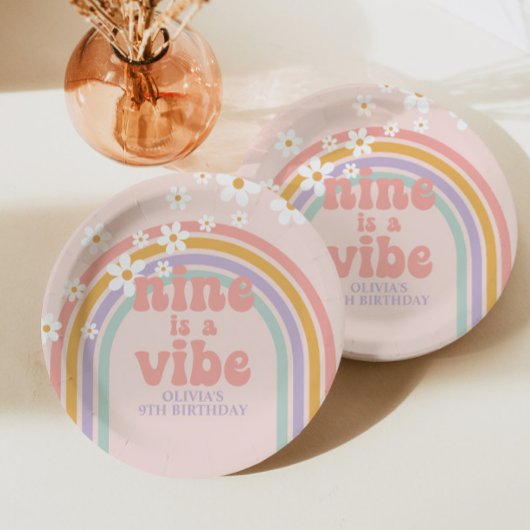 Rainbow Pastel Nine is a Vibe 9歳の誕生日 ペーパープレート