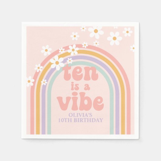 Rainbow Pastel Ten is a Vibe 10歳の誕生日 スタンダードカクテルナプキン (正面)