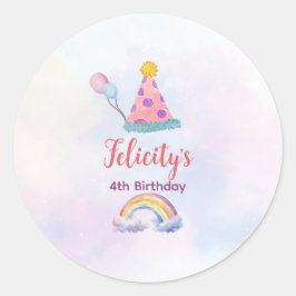 Rainbow Pastel Unicorn Any Age Birthday  ラウンドシール