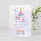 Rainbow Pastel Unicorn Any Age Birthday  招待状 (スタンド正面)