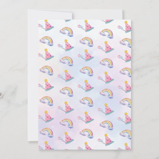 Rainbow Pastel Unicorn Any Age Birthday  招待状 (裏面)
