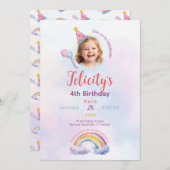 Rainbow Pastel Unicorn Any Age Birthday  招待状 (正面/裏面)