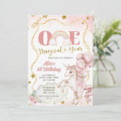 Rainbow Pastel Unicorn One Magical Year Birthday 招待状 (スタンド正面)