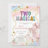 Rainbow Pastel Unicorn Two Magical 2歳の誕生日を祝おう 招待状 (正面)