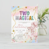 Rainbow Pastel Unicorn Two Magical 2歳の誕生日を祝おう 招待状 (スタンド正面)
