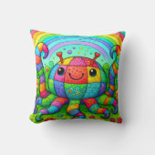 Rainbow Patchwork Whimsical Colorful Octopus クッション (正面)