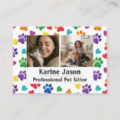Rainbow Paw Prints  Hearts Customizable Pet Sitter 名刺 (正面)