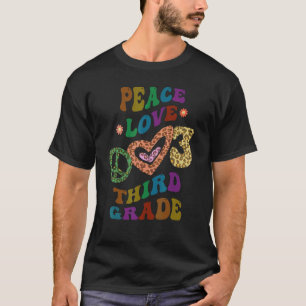 Rainbow PEACE LOVE THIRD GRADE Leopard Print Retro Tシャツ