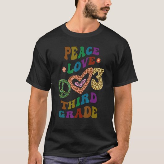 Rainbow PEACE LOVE THIRD GRADE Leopard Print Retro Tシャツ (正面)