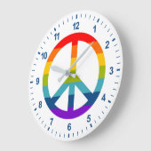 Rainbow Peace Sign ラージ壁時計 (傾斜)