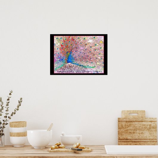 Rainbow Peacock Art Isaiah 41:10 Print ポスター (キッチン)