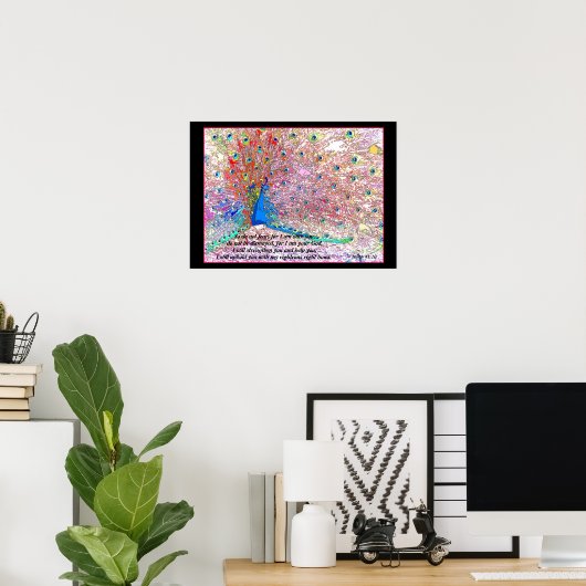 Rainbow Peacock Art Isaiah 41:10 Print ポスター (ホームオフィス)