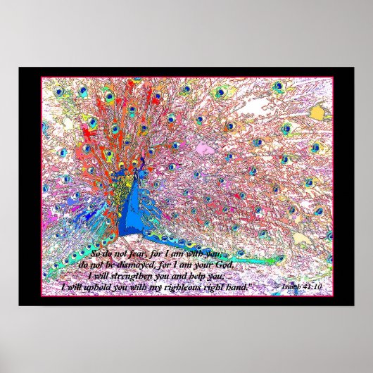 Rainbow Peacock Art Isaiah 41:10 Print ポスター (正面)