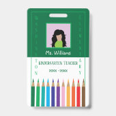 Rainbow Pencils Kindergarten Teacher ID Badge バッジ (表面)