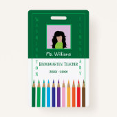 Rainbow Pencils Kindergarten Teacher ID Badge バッジ (正面)