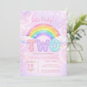 Rainbow Pink Purple Glitter Second Birthday Party 招待状 (スタンド正面)