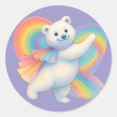 Rainbow Polar Bear Kids Sticker – Cute Character  ラウンドシール (正面)