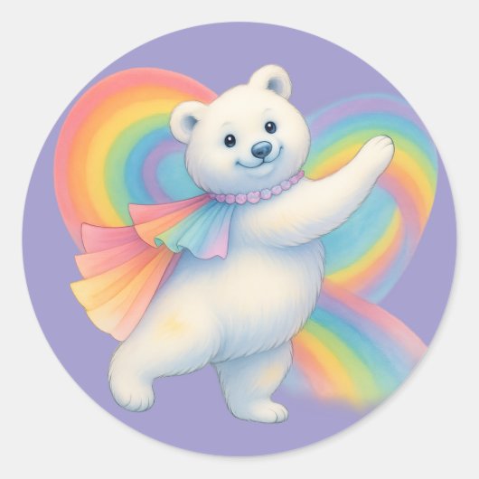 Rainbow Polar Bear Kids Sticker – Cute Character  ラウンドシール (正面)