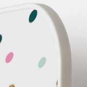 Rainbow Polka Dot Faux Gold Peony Monogram ピックルボールラケット (左詳細)