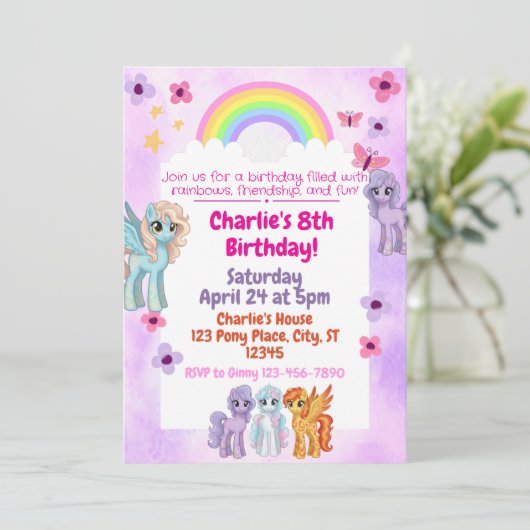 Rainbow Pony Birthday Party Invitation 招待状 (スタンド正面)