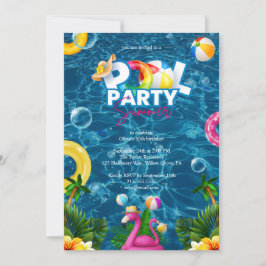 Rainbow Pool Party Birthday Invitation  招待状