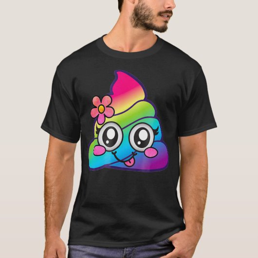 Rainbow Poop Emoji Cute Unicorn Poo Flower Silly Tシャツ (正面)