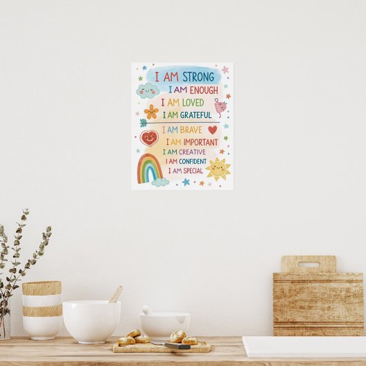 Rainbow Positive Affirmations Poster for Kids ポスター (キッチン)
