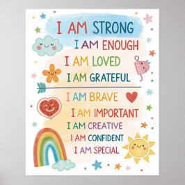 Rainbow Positive Affirmations Poster for Kids ポスター