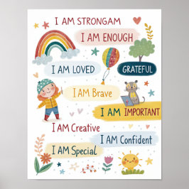 Rainbow Positive Affirmations Poster for Kids ポスター