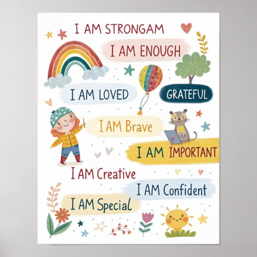 Rainbow Positive Affirmations Poster for Kids ポスター (正面)