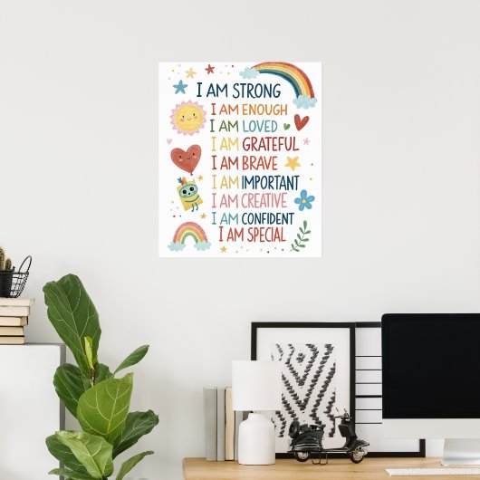 Rainbow Positive Affirmations Poster for Kids ポスター (ホームオフィス)