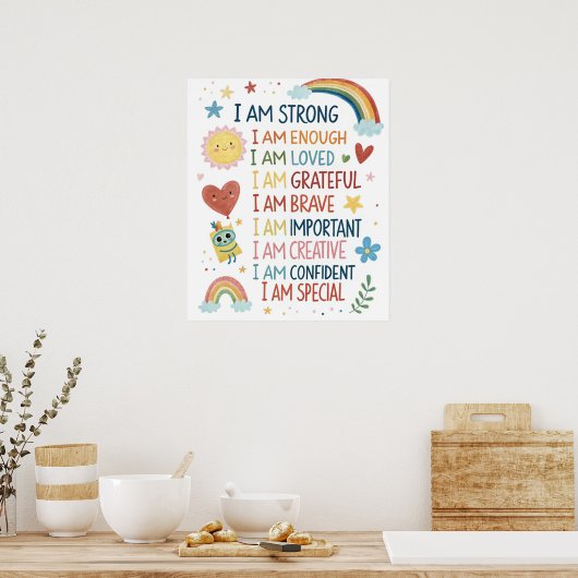 Rainbow Positive Affirmations Poster for Kids ポスター (キッチン)