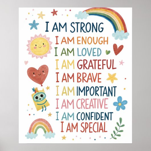 Rainbow Positive Affirmations Poster for Kids ポスター (正面)