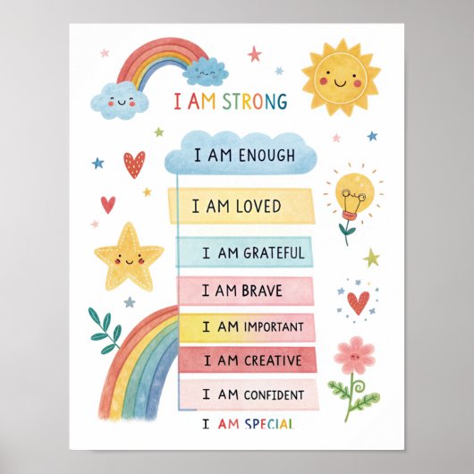 Rainbow Positive Affirmations Poster for Kids ポスター (正面)