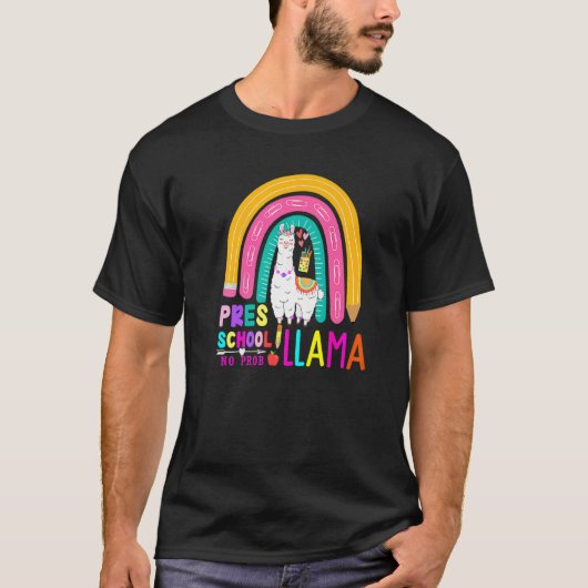 Rainbow Pres School No Prob Llama 100th Day of Sch Tシャツ (正面)