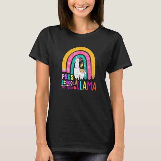 Rainbow Pres School No Prob Llama 100th Day of Sch Tシャツ (正面)