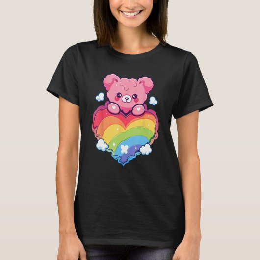 Rainbow Pride Teddy Bear LGBTQ+ Gay Lesbian Queer  Tシャツ (正面)