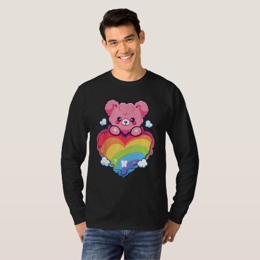 Rainbow Pride Teddy Bear LGBTQ+ Gay Lesbian Queer  Tシャツ (正面フル)