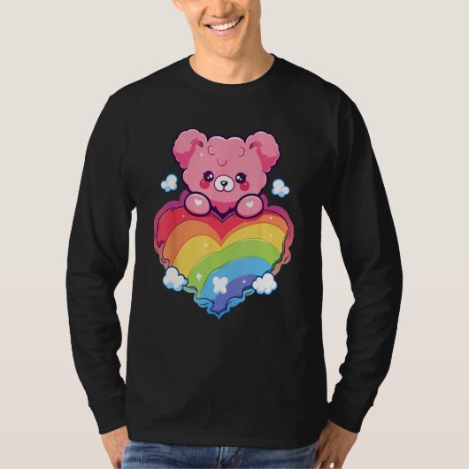 Rainbow Pride Teddy Bear LGBTQ+ Gay Lesbian Queer  Tシャツ (正面)