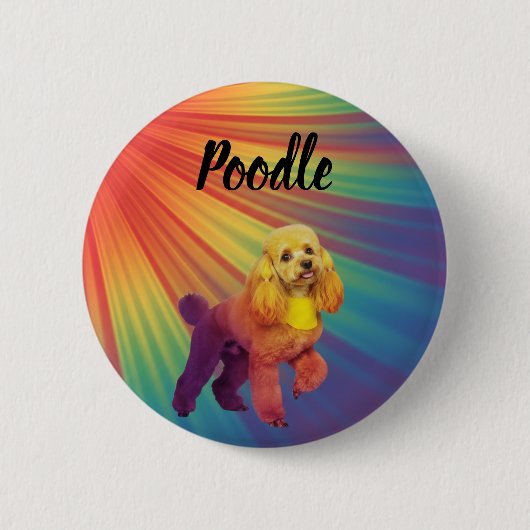 Rainbow Psychedelic Colorful Pet Poodle Button 缶バッジ (正面)