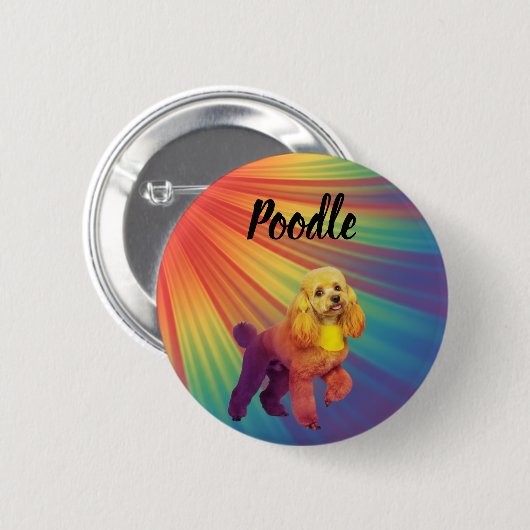 Rainbow Psychedelic Colorful Pet Poodle Button 缶バッジ (正面&裏面)